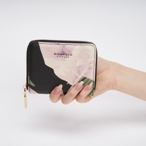 Portofel Negru Cu Fermoar Metalic Si Imprimeu Exotic