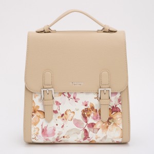 Rucsac Cu Catarame Si Flori Bej-Inchis Rucsac Cu Catarame Si Flori Bej-Inchis