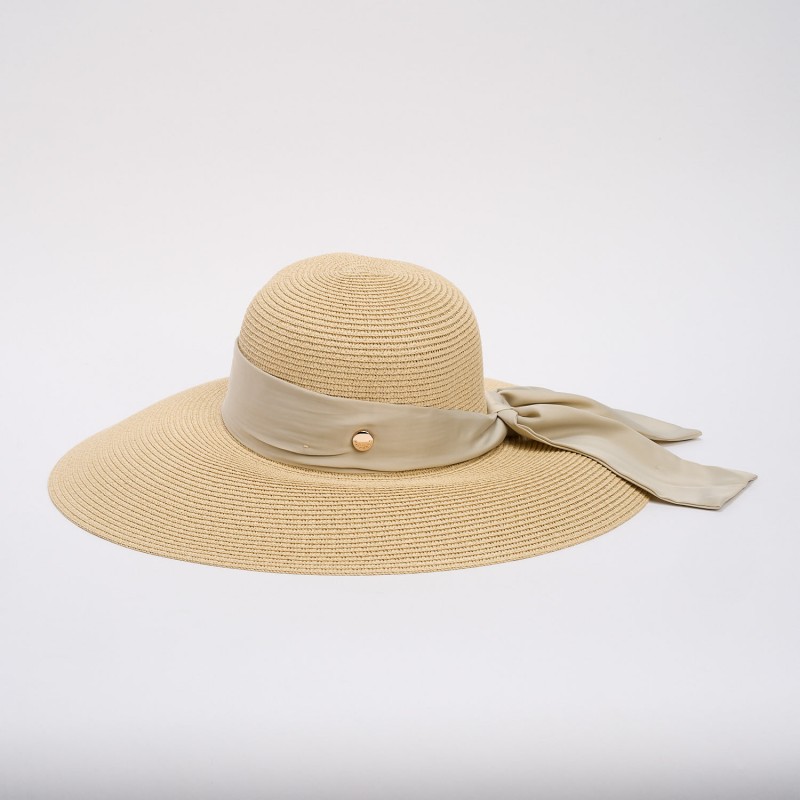 Palarie Bej Din Paie Cu Boruri Late