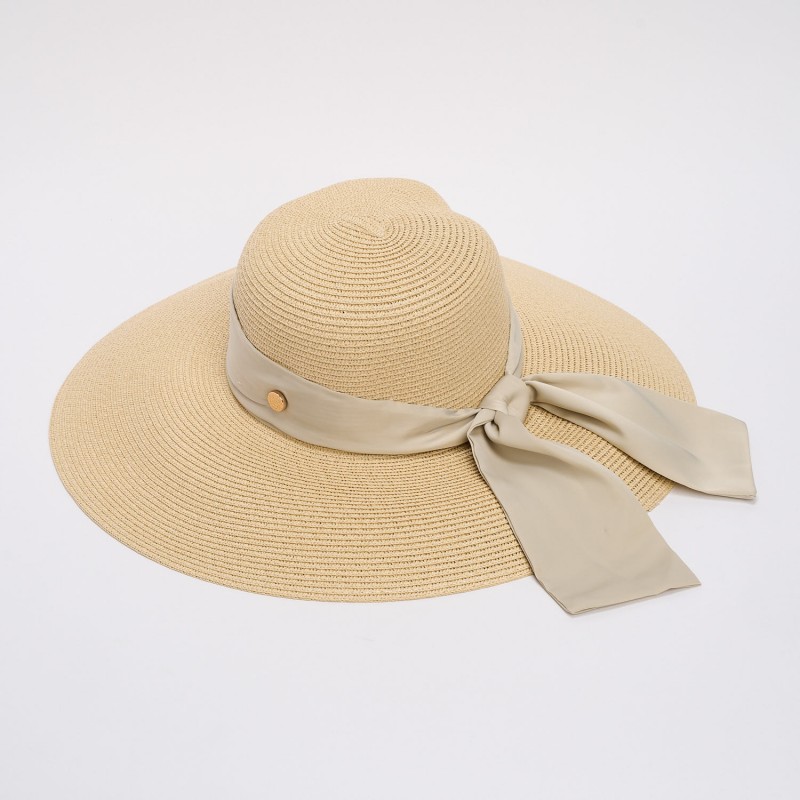 Palarie Bej Din Paie Cu Boruri Late