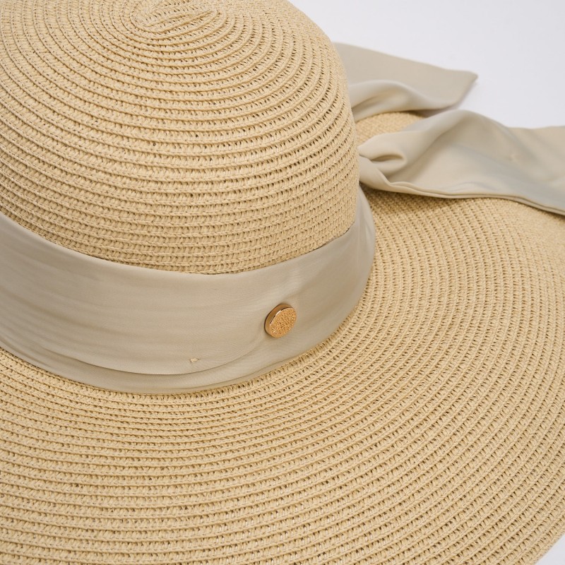 Palarie Bej Din Paie Cu Boruri Late