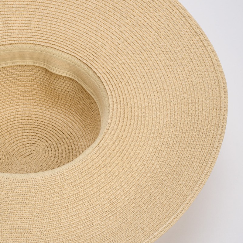 Palarie Bej Din Paie Cu Boruri Late