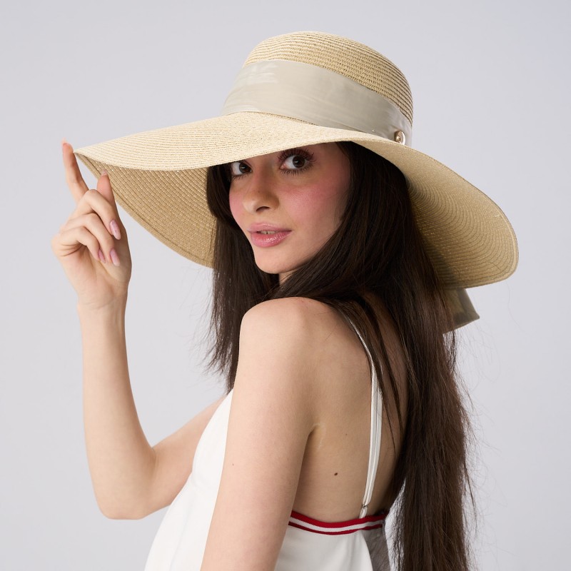 Palarie Bej Din Paie Cu Boruri Late