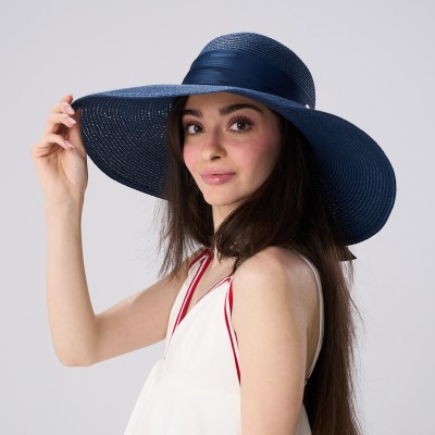 Palarie Albastra Din Paie Cu Boruri Late