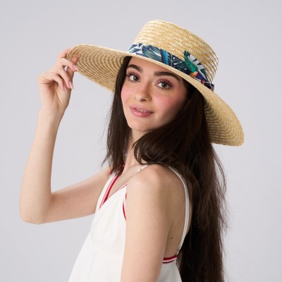 Palarie Floppy Din Paie Cu Funda Inflorata