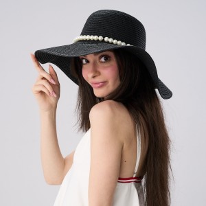 Palarie Neagra De Paie Cu Perle Palarie Neagra De Paie Cu Perle