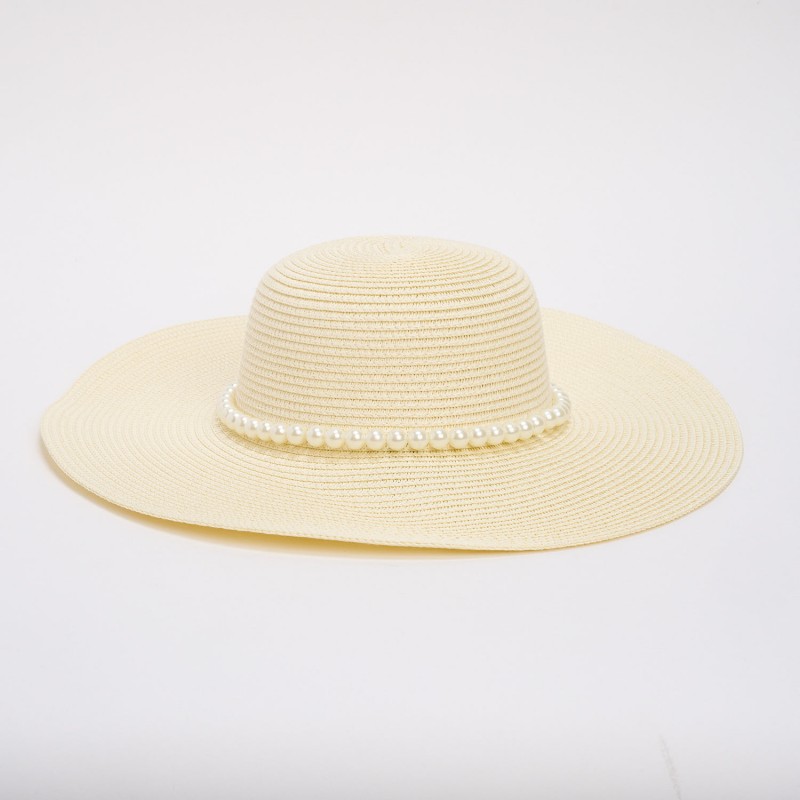 Palarie Crem De Paie Cu Perle
