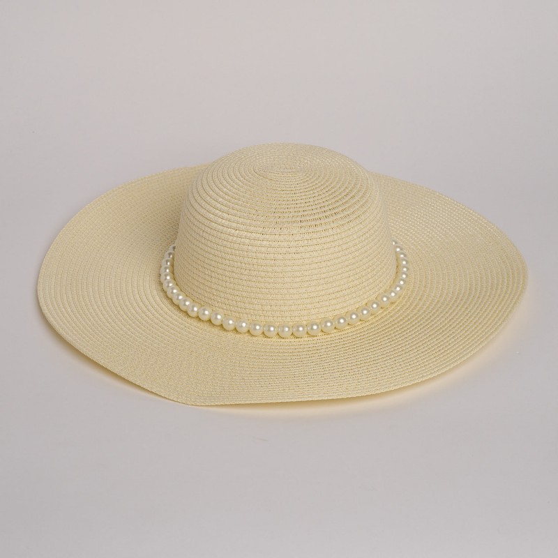 Palarie Crem De Paie Cu Perle