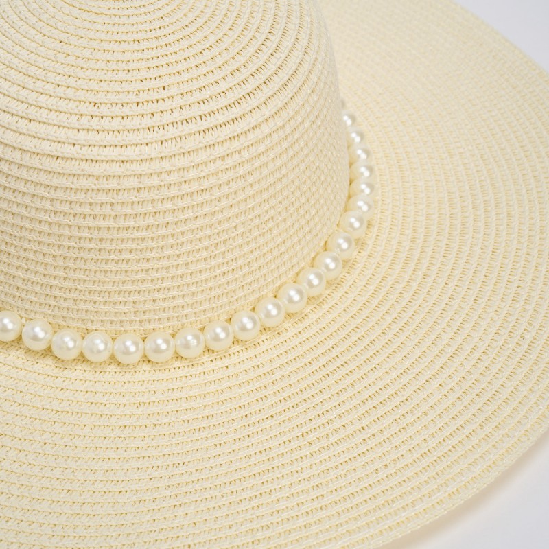 Palarie Crem De Paie Cu Perle
