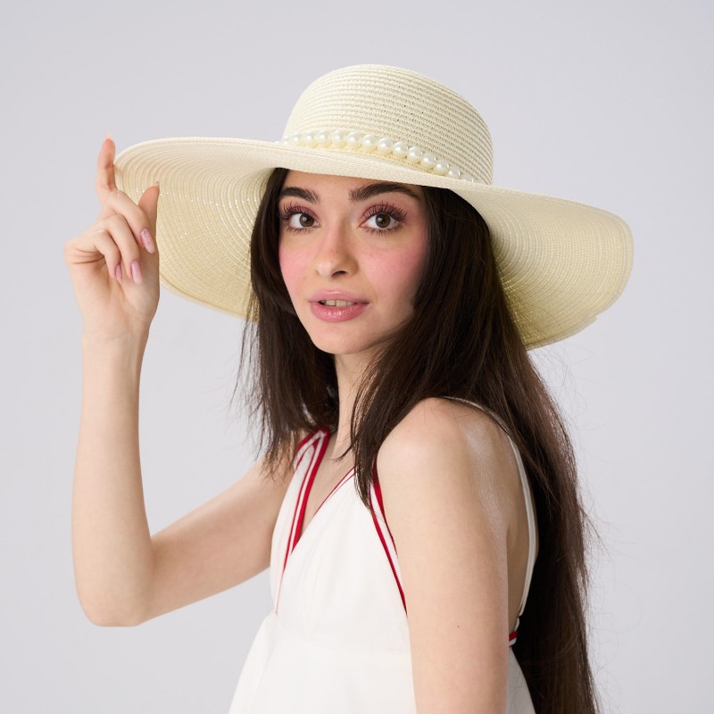 Palarie Crem De Paie Cu Perle