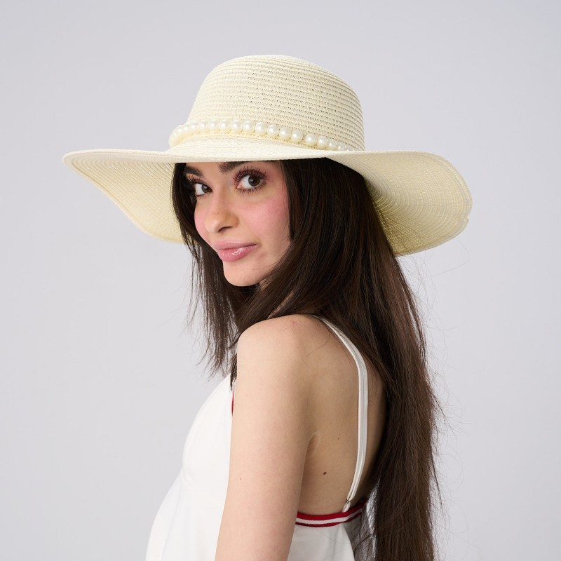 Palarie Crem De Paie Cu Perle