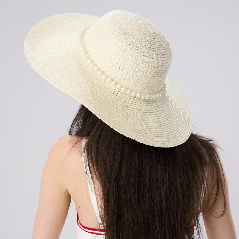 Palarie Crem De Paie Cu Perle