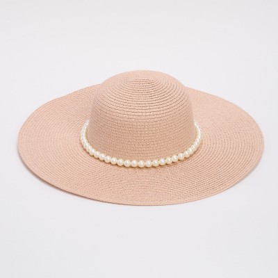 Palarie Roz De Paie Cu Perle