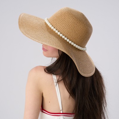 Palarie Camel De Paie Cu Perle