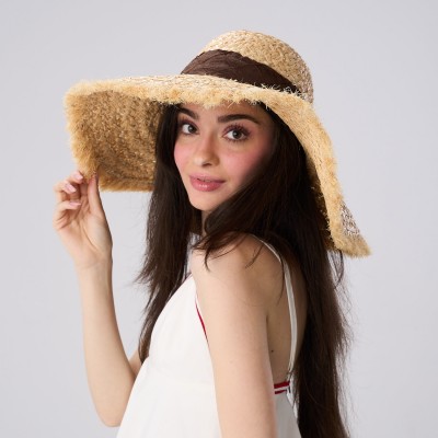 Palarie Floppy Din Rafie Naturala Cu Funda Maro