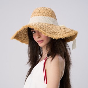 Palarie Floppy Din Rafie Naturala Cu Funda Crem Palarie Floppy Din Rafie Naturala Cu Funda Crem