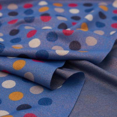 Esarfa Cu Satin Albastru Imprimat Cu Buline Colorate