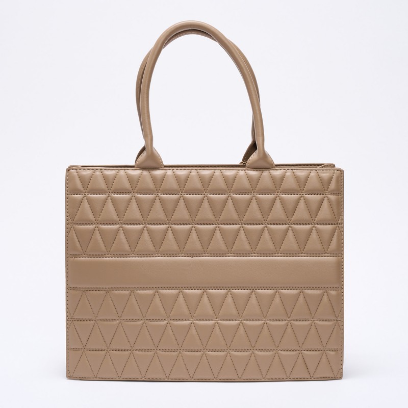Geanta Shopper Bej-Inchis Matlasata Cu Doua Manere