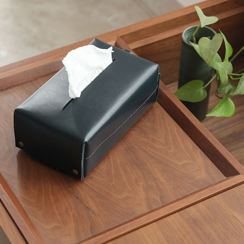 Suport Cutie Servetele Din Piele Naturala Neagra