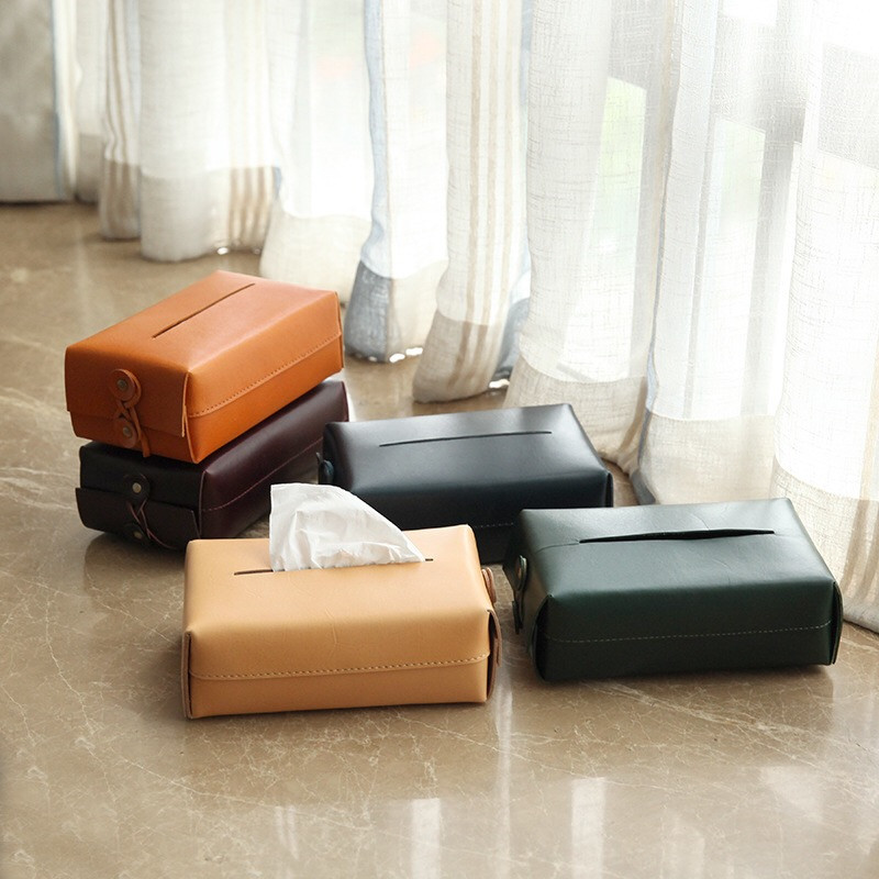 Suport Cutie Servetele Din Piele Naturala Burgundi